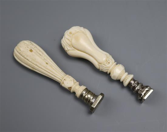 A French ivory-handled seal and a bone
